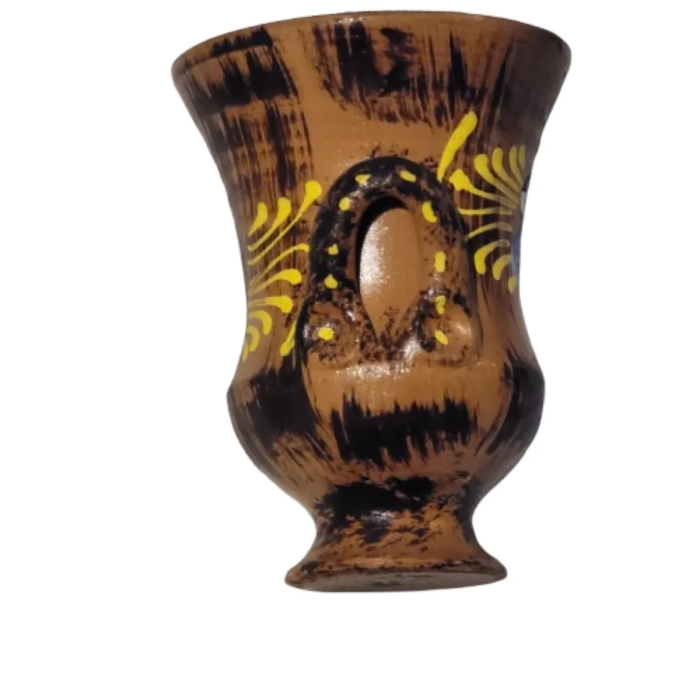 Wood grain pottery vase brown yellow blue made in Italy